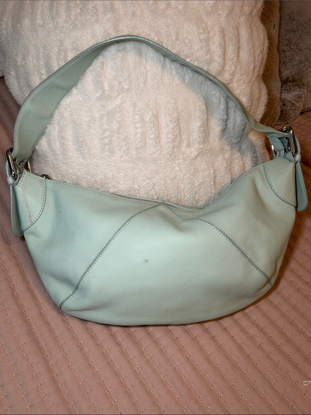 200. Furla Mint Green Pebbled Leather Hobo Bag with COA - Picture 2 of 12